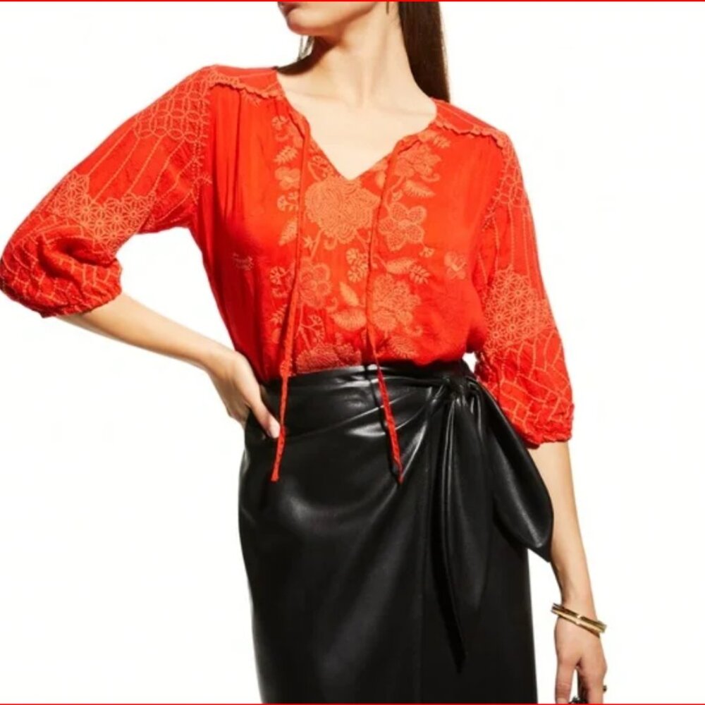 Johnny Was Jolie Selena Tie Neck Tunic Shirt